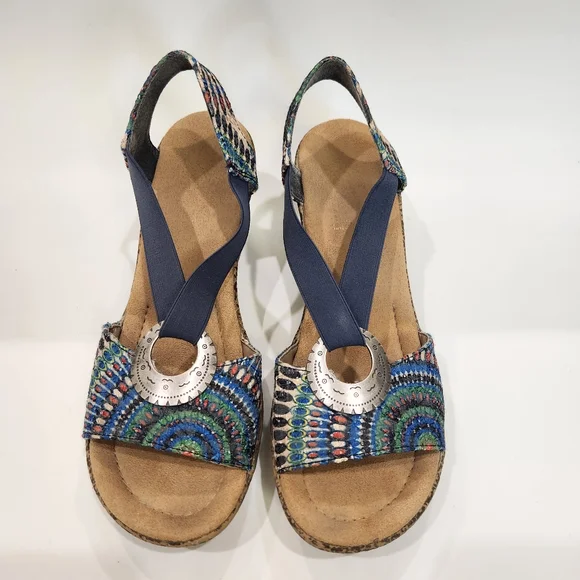 Rieker Antistress Blue Peacock Multi Patterned Wedge Sandals, EU 40, US 9 - Picture 2 of 6